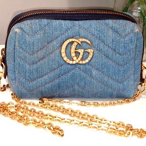 SOLD SOLD!!Authentic Gucci Denim pouch with Pearls